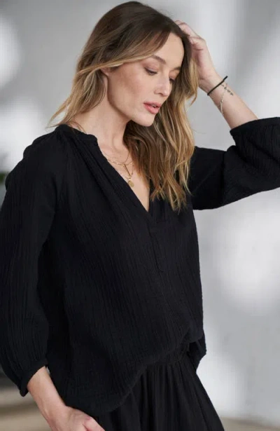 Ocean + Main Ocean+main Gauze Top In Black