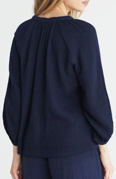 Ocean + Main Ocean+main Gauze Top In Navy