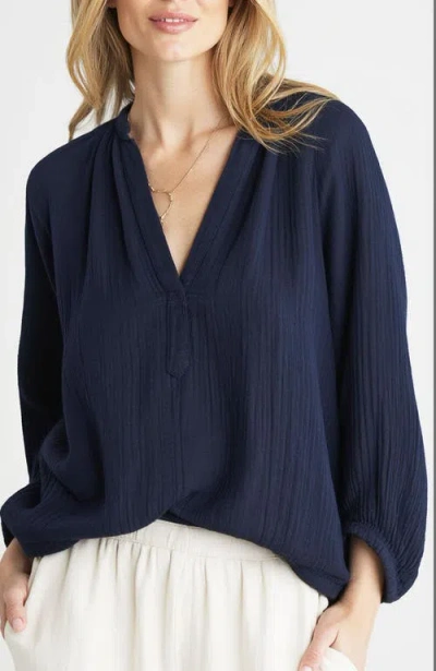 Ocean + Main Ocean+main Gauze Top In Navy