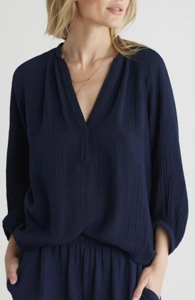 Ocean + Main Ocean+main Gauze Top In Navy