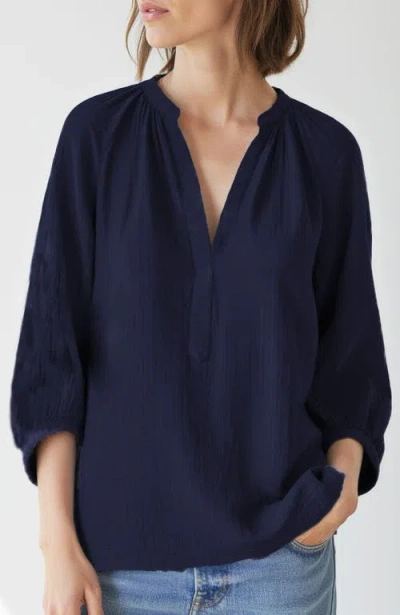 Ocean + Main Ocean+main Gauze Top In Navy