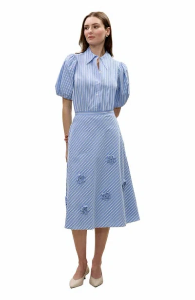 Rebecca Taylor Priya Poplin Skirt In Blue Stripe