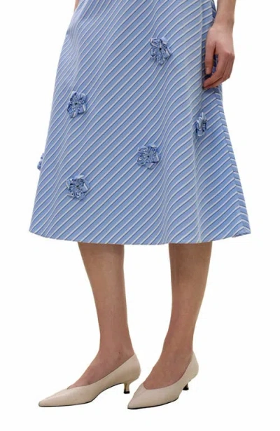 Rebecca Taylor Priya Poplin Skirt In Blue Stripe