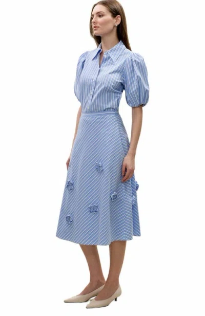 Rebecca Taylor Priya Poplin Skirt In Blue Stripe