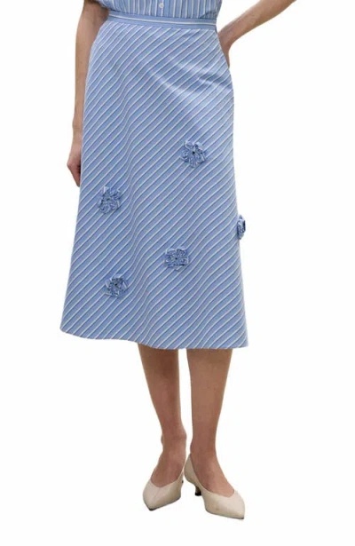 Rebecca Taylor Priya Poplin Skirt In Blue Stripe