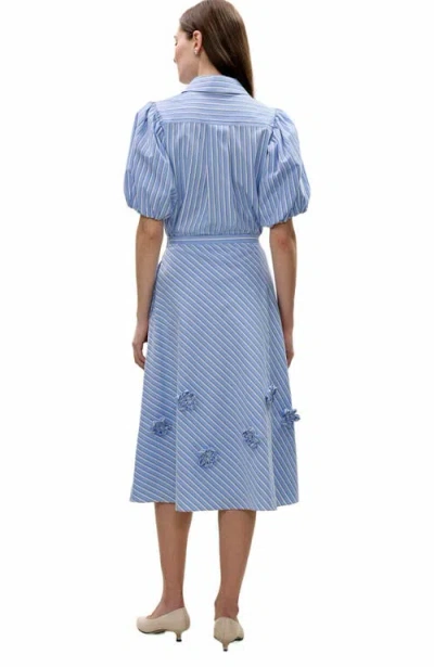 Rebecca Taylor Priya Poplin Skirt In Blue Stripe