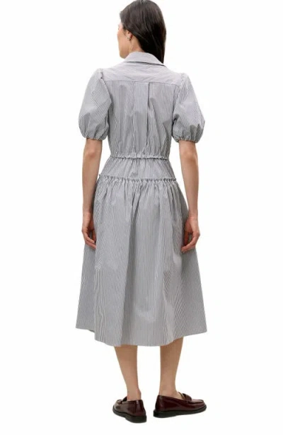 Rebecca Taylor Striped Poplin Puff Sleeve Shirt Dress In Blue In Gray