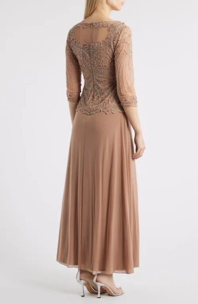 Pisarro Nights Pisaro Nights Beaded Mesh Mock Two-piece Gown In Dusty Rose 660