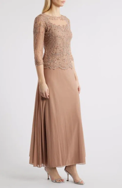 Pisarro Nights Pisaro Nights Beaded Mesh Mock Two-piece Gown In Dusty Rose 660