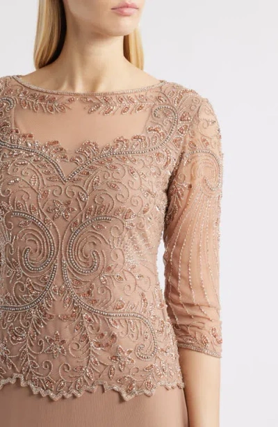 Pisarro Nights Pisaro Nights Beaded Mesh Mock Two-piece Gown In Dusty Rose 660