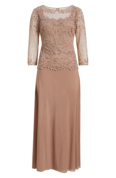 Pisarro Nights Pisaro Nights Beaded Mesh Mock Two-piece Gown In Dusty Rose 660