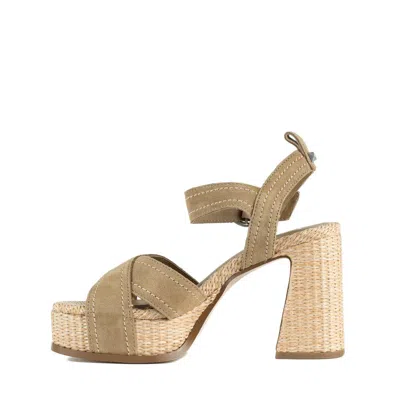 Ash Suede And Raffia Heeled Sandal In Brown