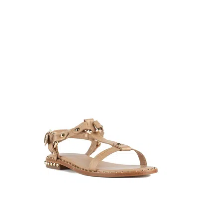 Ash Crocodile Print Sandal With Studs In Beige