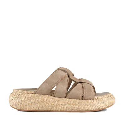 Ash High Suede And Raffia Slipper In Brown