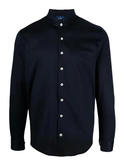 Barba Napoli Barba Navy Blue Cotton Shirt In Black