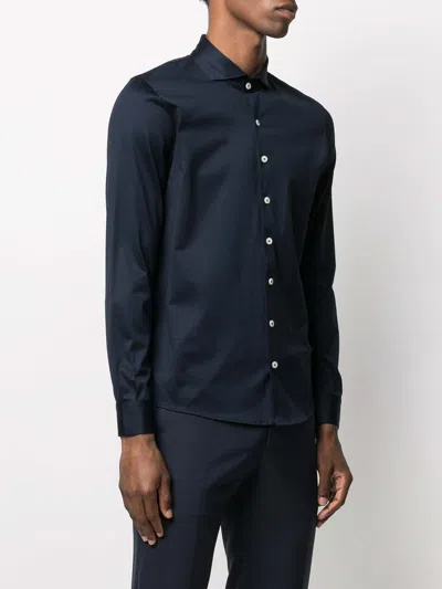 Barba Napoli Barba Navy Blue Cotton Shirt In Black
