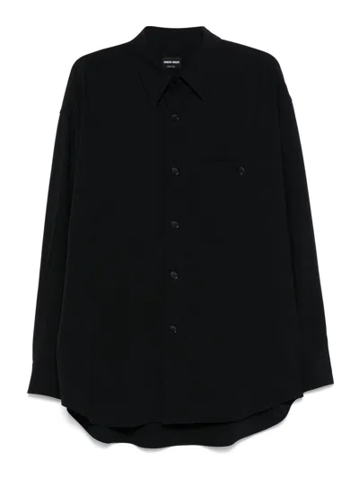 Giorgio Armani Midnight Blue Shirt With Classic Collar And Buttoned Cuffs In Black