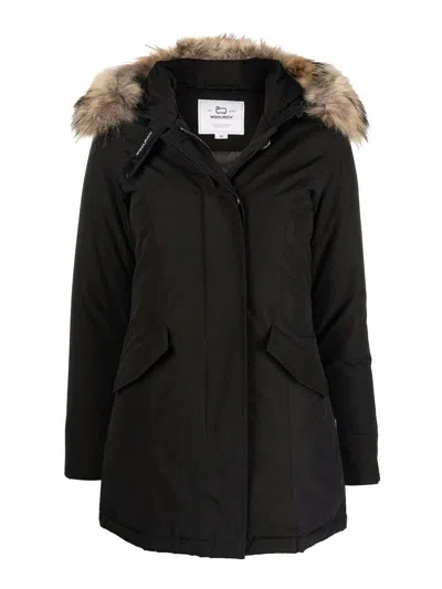 Woolrich Blue Technical Fabric Parka In Black