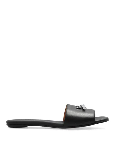 Alexander Mcqueen Open-toe Black Sandals With Metallic Accent In Black
