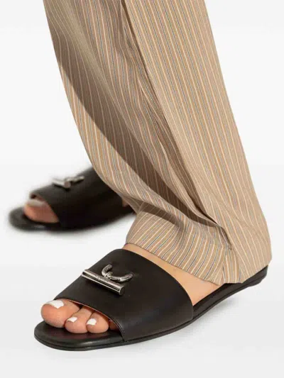 Alexander Mcqueen Open-toe Black Sandals With Metallic Accent In Black