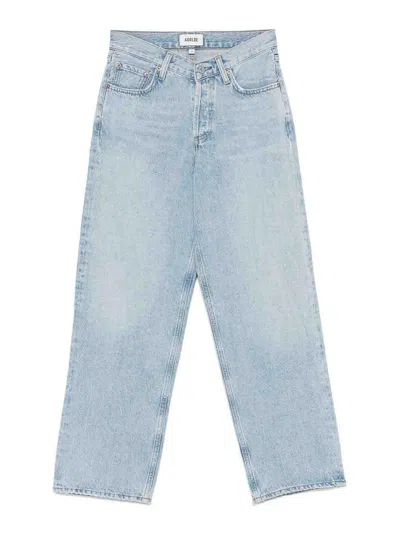 Agolde Blue Jeans With Wide Leg And Logo Patch On The Rear In Blue