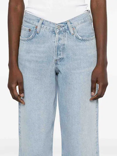 Agolde Blue Jeans With Wide Leg And Logo Patch On The Rear In Blue