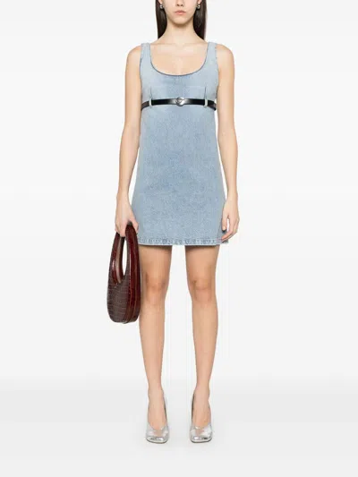 Coperni Belted Denim Mini Dress In Blue