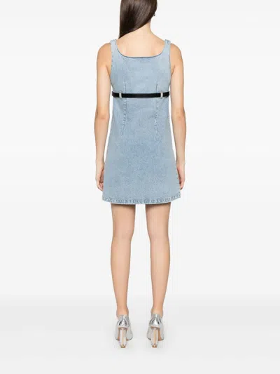 Coperni Belted Denim Mini Dress In Blue
