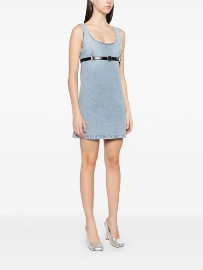 Coperni Belted Denim Mini Dress In Blue
