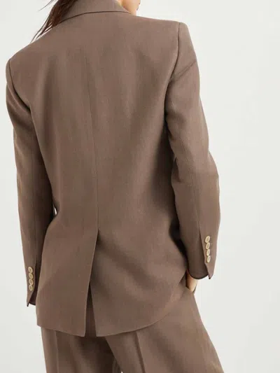 Brunello Cucinelli Fluid Viscose And Linen Twill Jacket With Shiny Cuffs In Brown