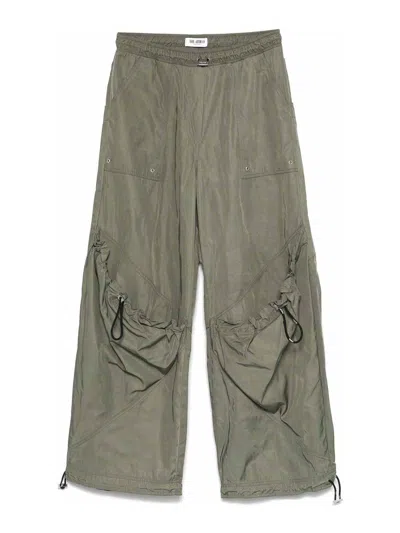 Attico Wide Leg High-waisted Pants With Adjustable Elastic In Green