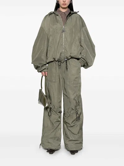 Attico Wide Leg High-waisted Pants With Adjustable Elastic In Green