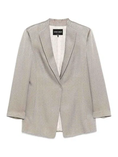 Giorgio Armani Jacquard Blazer In Neutral
