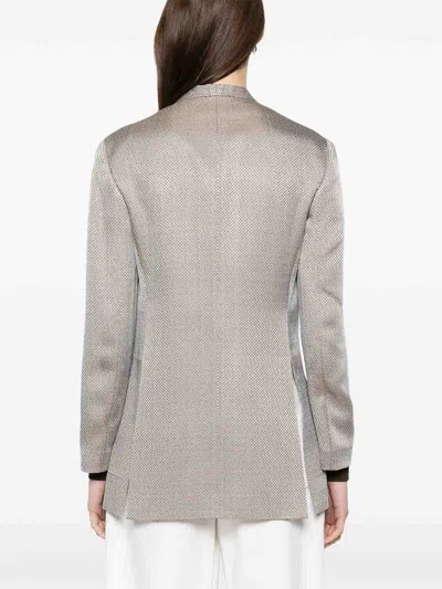 Giorgio Armani Jacquard Blazer In Neutral