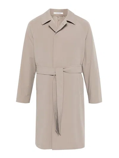 Tagliatore Minimalist Taupe Coat With Concealed Button Fastening In Animal Print