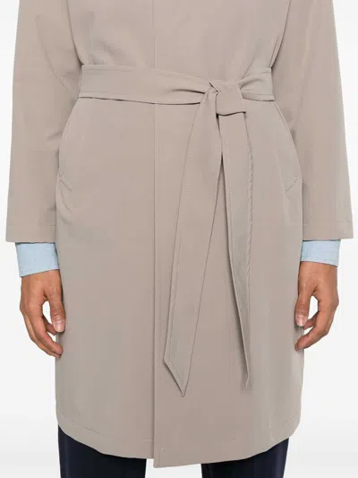 Tagliatore Minimalist Taupe Coat With Concealed Button Fastening In Animal Print