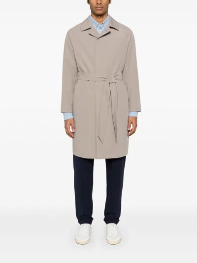 Tagliatore Minimalist Taupe Coat With Concealed Button Fastening In Animal Print