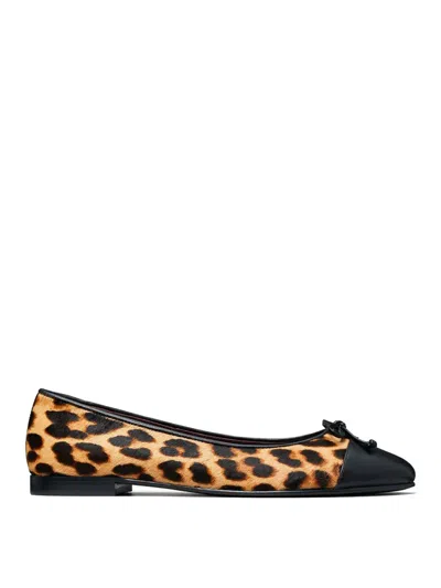 Tory Burch Brown Cap-toe Ballet Pumps In Animal Print