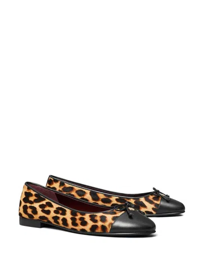 Tory Burch Brown Cap-toe Ballet Pumps In Animal Print
