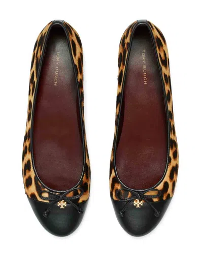 Tory Burch Brown Cap-toe Ballet Pumps In Animal Print