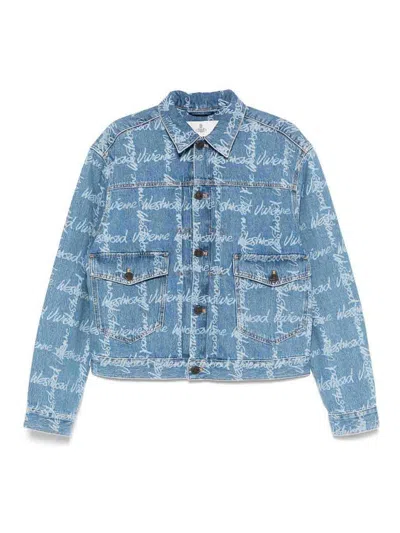 Vivienne Westwood Light Blue Denim Jacket With Logo Print And Tailored Details