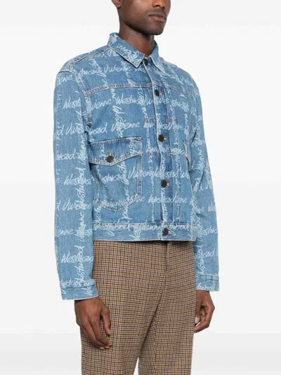 Vivienne Westwood Light Blue Denim Jacket With Logo Print And Tailored Details