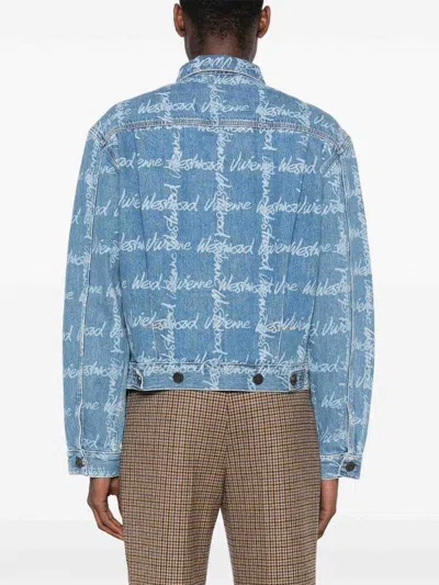 Vivienne Westwood Light Blue Denim Jacket With Logo Print And Tailored Details