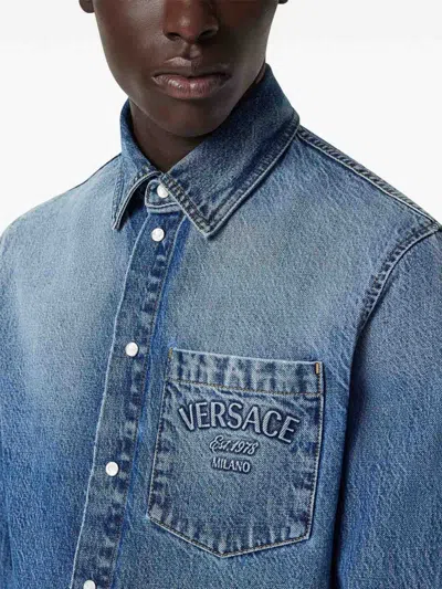 Versace Denim Shirt In Blue