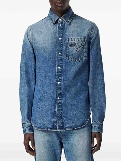 Versace Denim Shirt In Blue