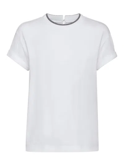 Brunello Cucinelli Cotton Crewneck Short Sleeve T-shirt In White