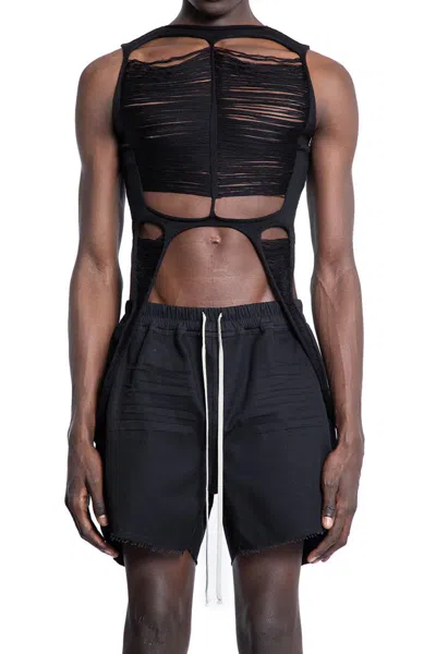 Rick Owens Black Mesh Tank Top In Black