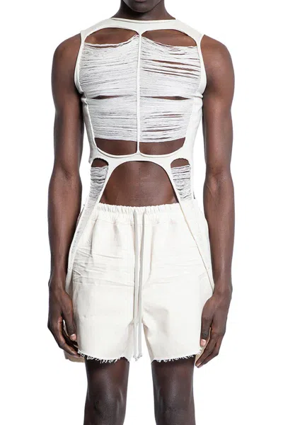 Rick Owens Man White T-shirts & Tank Tops In Beige