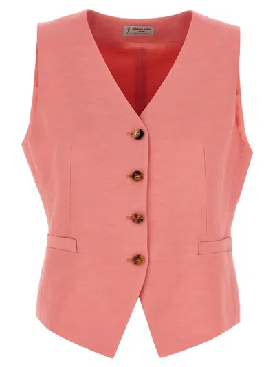 Alberto Biani Linen And Viscose Blend Vest With V-neck And Button Closure In Pink