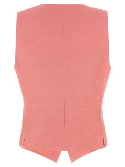 Alberto Biani Linen And Viscose Blend Vest With V-neck And Button Closure In Pink